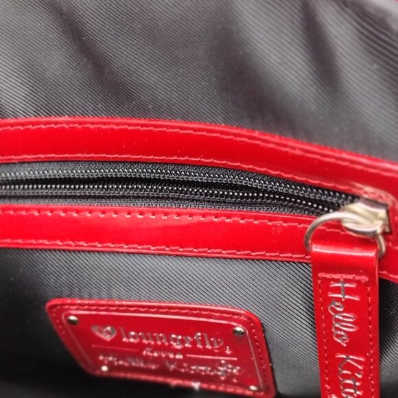 Hello Kitty Loungefly Red Patent Embossed Bowler Handbag Bow Charm Medium - Picture 7 of 10